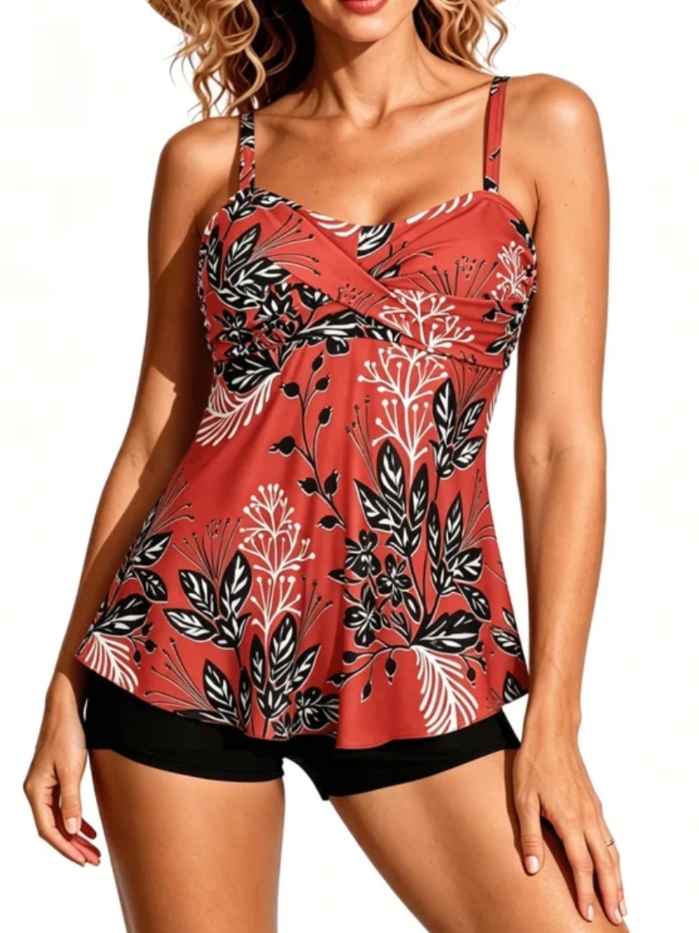 NWOT From Amazon Floral Print Swim Tankini And Shorts Size M